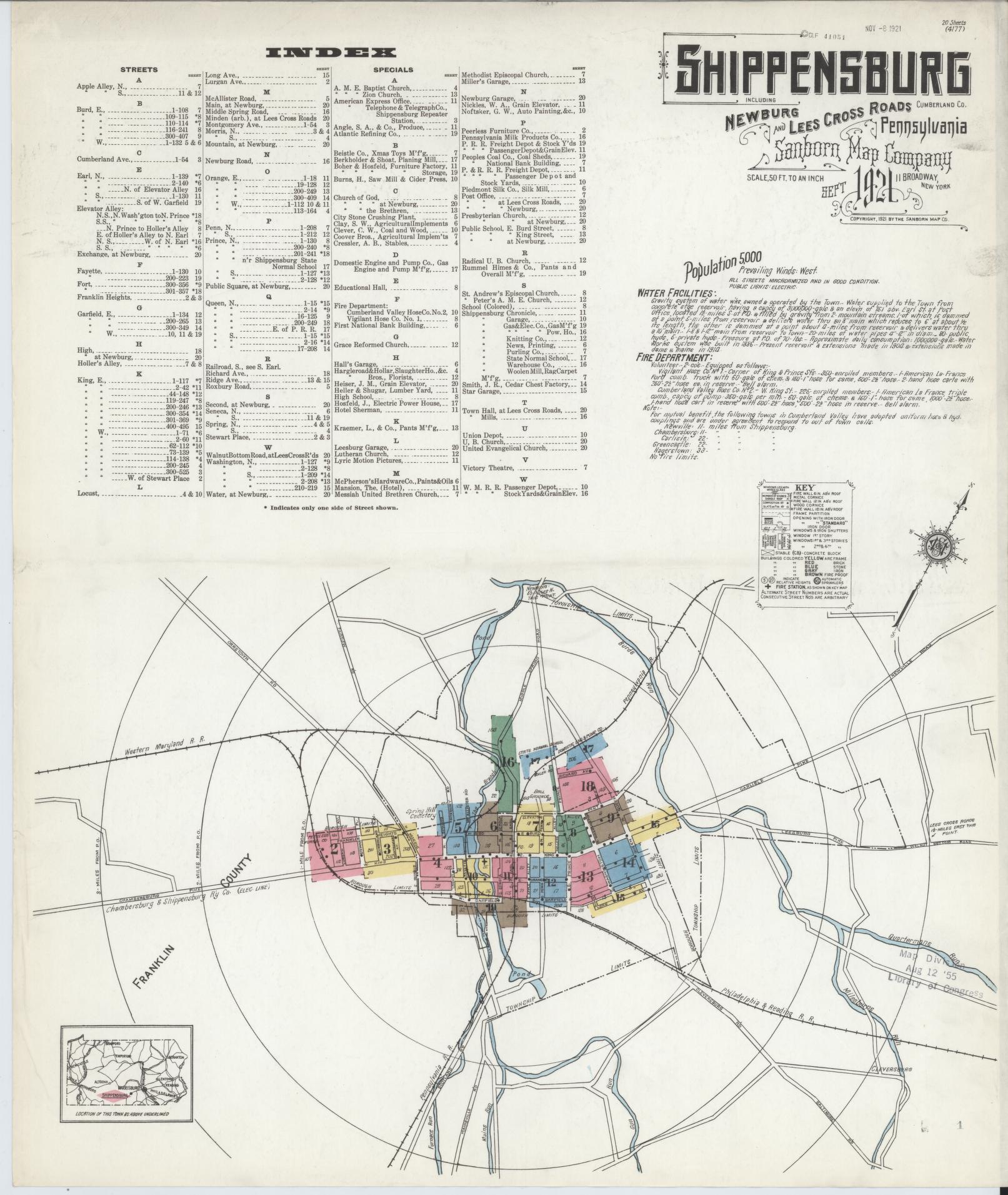 Sanborn Fire Insurance Map from Shippensburg, Cumberland And Franklin Counties, Pennsylvania (1921), Sheet #0001 - Complete Map Set gallery image, historic Sanborn map, vintage wall art, Counties Pennsylvania