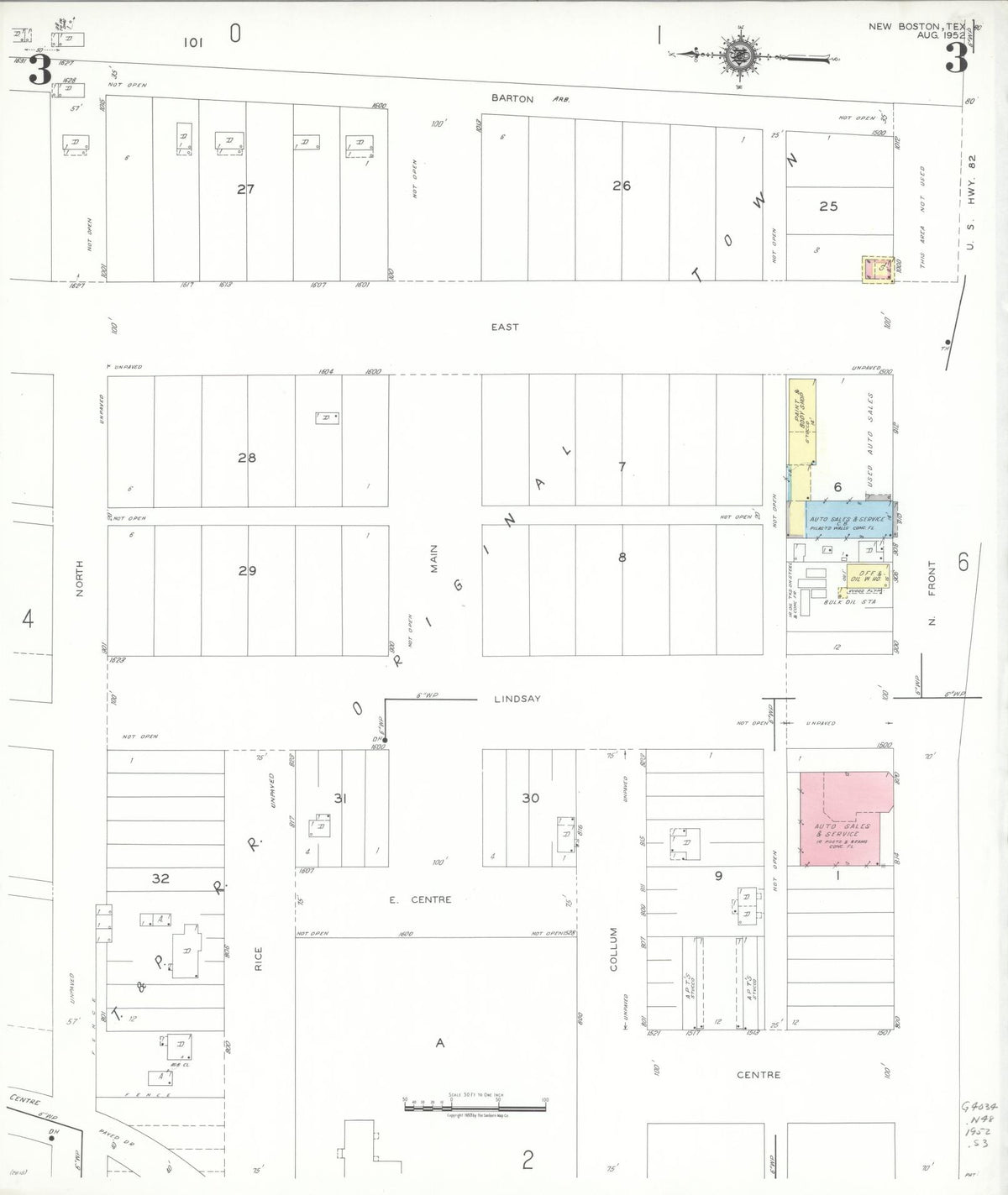 Sanborn Fire Insurance Map from New Boston, Bowie County, Texas (1952), Sheet #0003 - Complete Map Set gallery image, historic Sanborn map, vintage wall art, Texas Texas