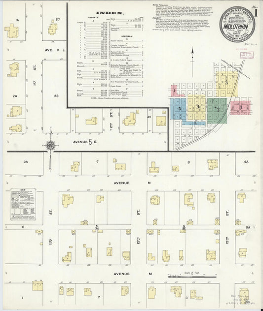 Sanborn Fire Insurance Map from Midlothian, Ellis County, Texas (1910), Sheet #0001 - Complete Map Set gallery image, historic Sanborn map, vintage wall art, Texas Texas