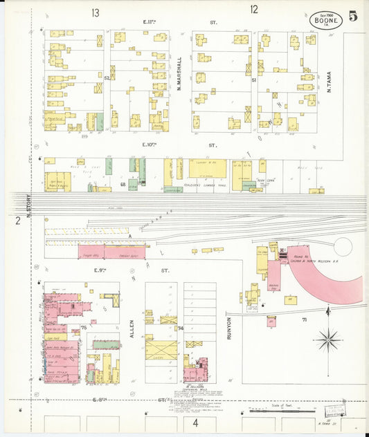 Sanborn Fire Insurance Map from Boone, Boone County, Iowa (1900), Sheet #0005 - Historic Sanborn Fire Insurance Map Print, vintage old map wall art