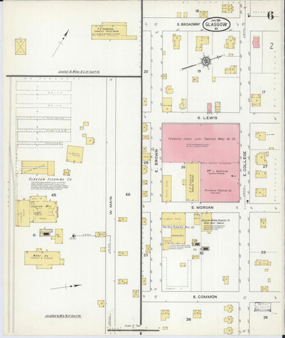 Sanborn Fire Insurance Map from Glasgow, Barren County, Kentucky (1916), Sheet #0006 - Complete Map Set gallery image, historic Sanborn map, vintage wall art, Kentucky Kentucky