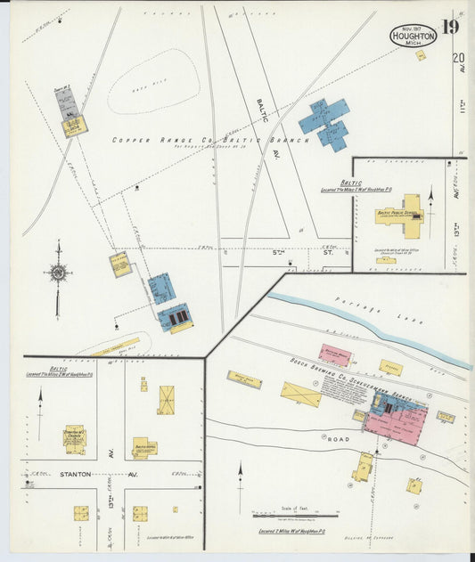 Sanborn Fire Insurance Map from Houghton, Houghton County, Michigan (1917), Sheet #0019 - Historic Sanborn Fire Insurance Map Print, vintage old map wall art, antique decor, genealogy gift, Michigan Michigan map