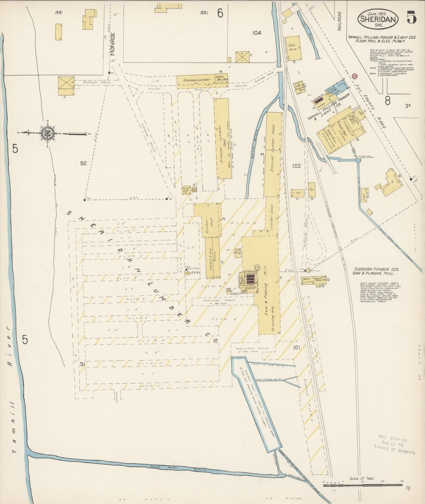 Sanborn Fire Insurance Map from Sheridan, Yamhill County, Oregon (1913), Sheet #0005 - Historic Sanborn Fire Insurance Map Print, vintage old map wall art, antique decor, genealogy gift, Oregon Oregon map
