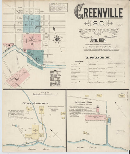 Sanborn Fire Insurance Map from Greenville, Greenville County, South Carolina (1884), Sheet #0001 - Complete Map Set gallery image, historic Sanborn map, vintage wall art, South Carolina South Carolina