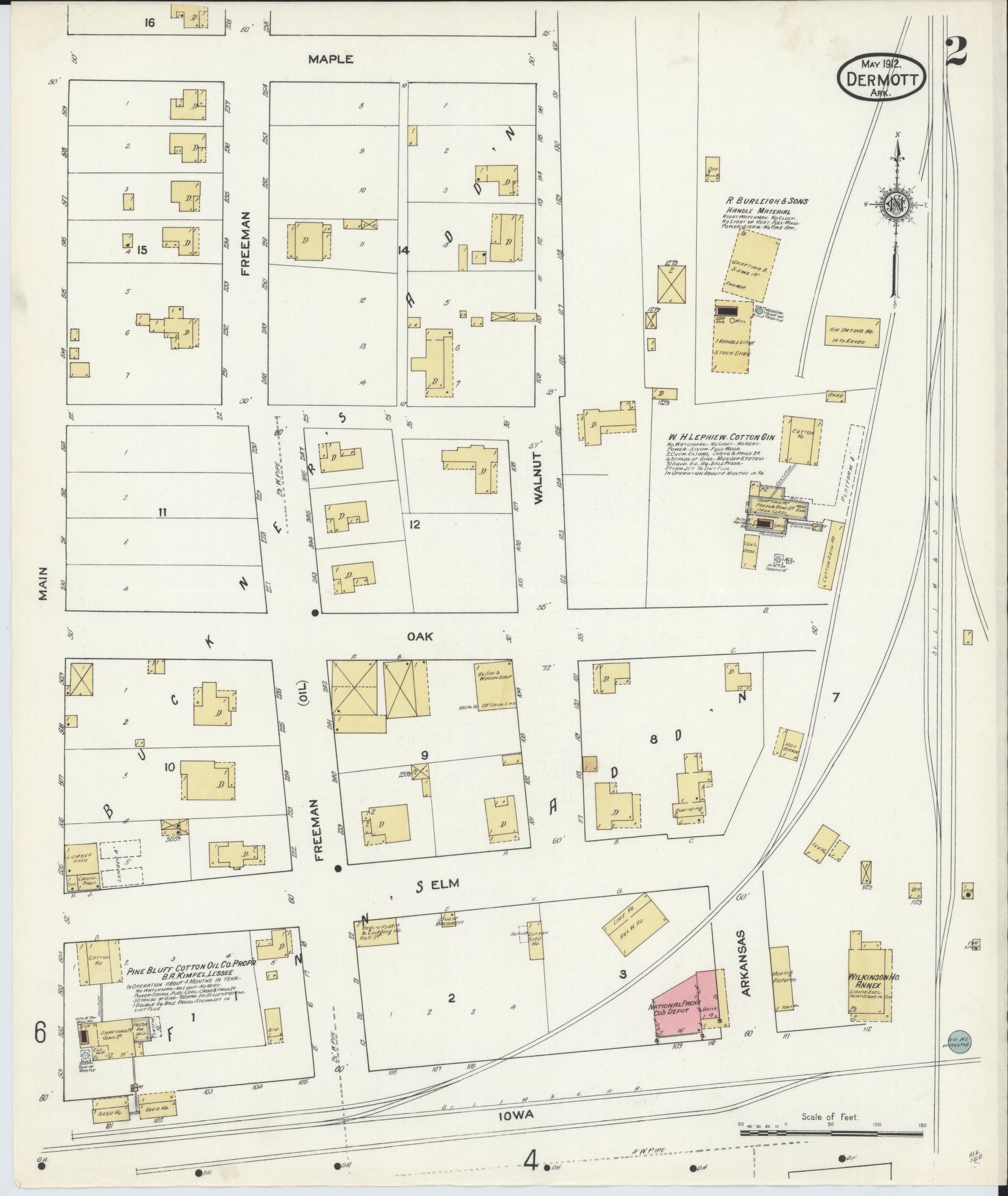Sanborn Fire Insurance Map from Dermott, Chicot County, Arkansas (1912), Sheet #0002 - Complete Map Set gallery image, historic Sanborn map, vintage wall art, Arkansas Arkansas