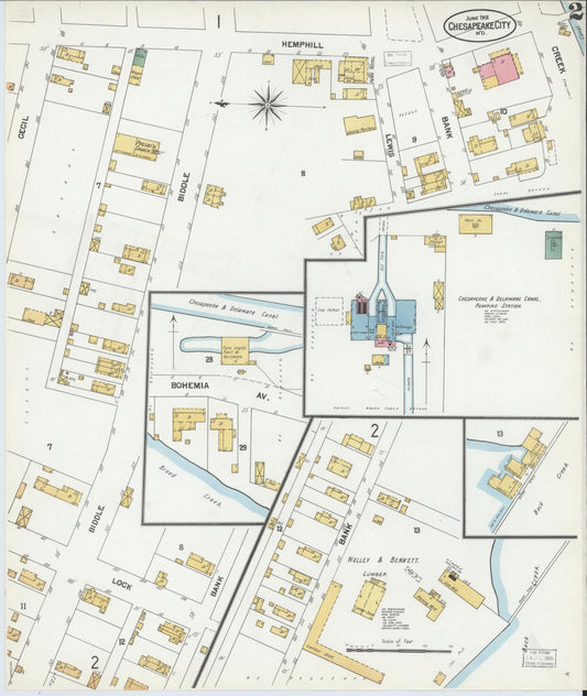 Sanborn Fire Insurance Map from Chesapeake City, Cecil County, Maryland (1901), Sheet #0002 - Historic Sanborn Fire Insurance Map Print, vintage old map wall art, antique decor, genealogy gift, Maryland Maryland map