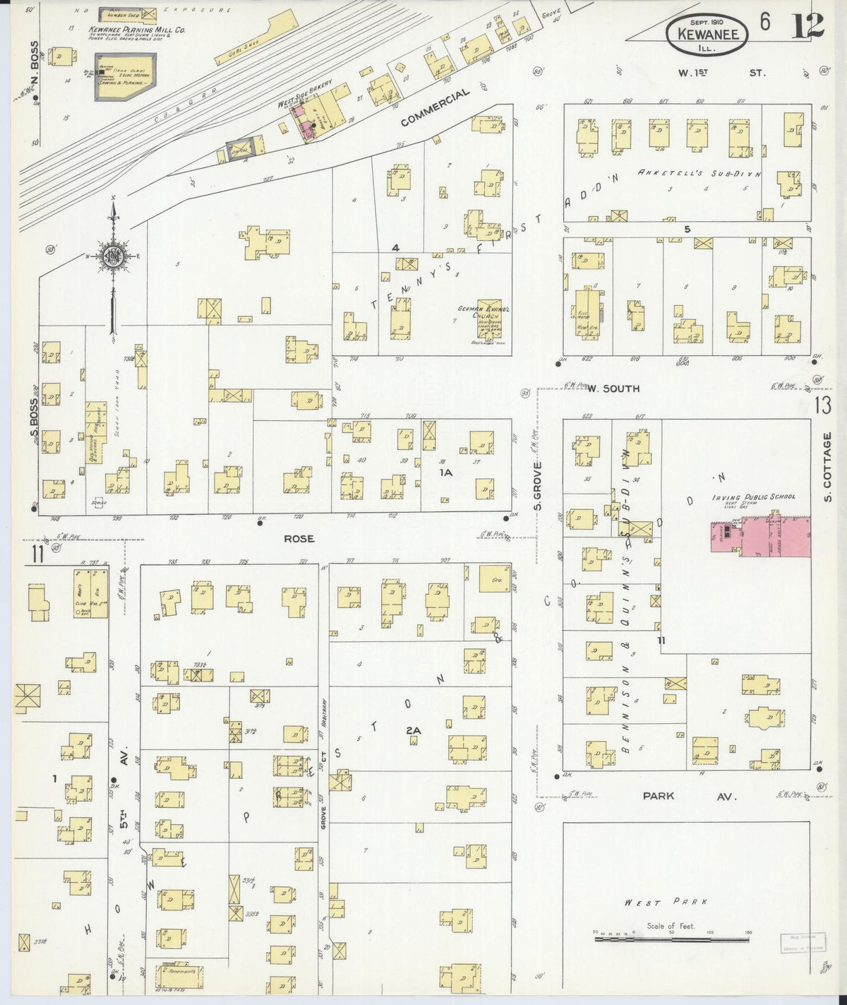 Sanborn Fire Insurance Map from Kewanee, Henry County, Illinois (1910), Sheet #0012 - Historic Sanborn Fire Insurance Map Print, vintage old map wall art, antique decor, genealogy gift, Illinois Illinois map