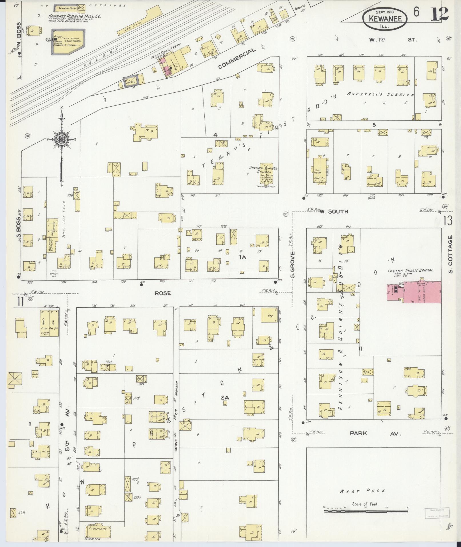 Sanborn Fire Insurance Map from Kewanee, Henry County, Illinois (1910), Sheet #0012 - Historic Sanborn Fire Insurance Map Print, vintage old map wall art, antique decor, genealogy gift, Illinois Illinois map