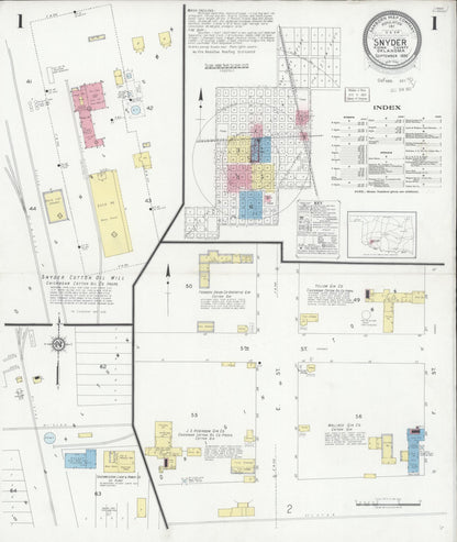 Sanborn Fire Insurance Map from Snyder, Kiowa County, Oklahoma (1930), Sheet #0001 - Complete Map Set gallery image, historic Sanborn map, vintage wall art, Oklahoma Oklahoma