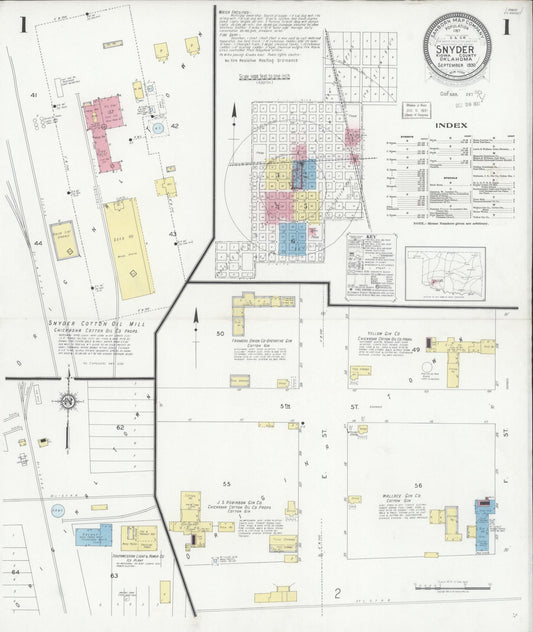 Sanborn Fire Insurance Map from Snyder, Kiowa County, Oklahoma (1930), Sheet #0001 - Complete Map Set gallery image, historic Sanborn map, vintage wall art, Oklahoma Oklahoma