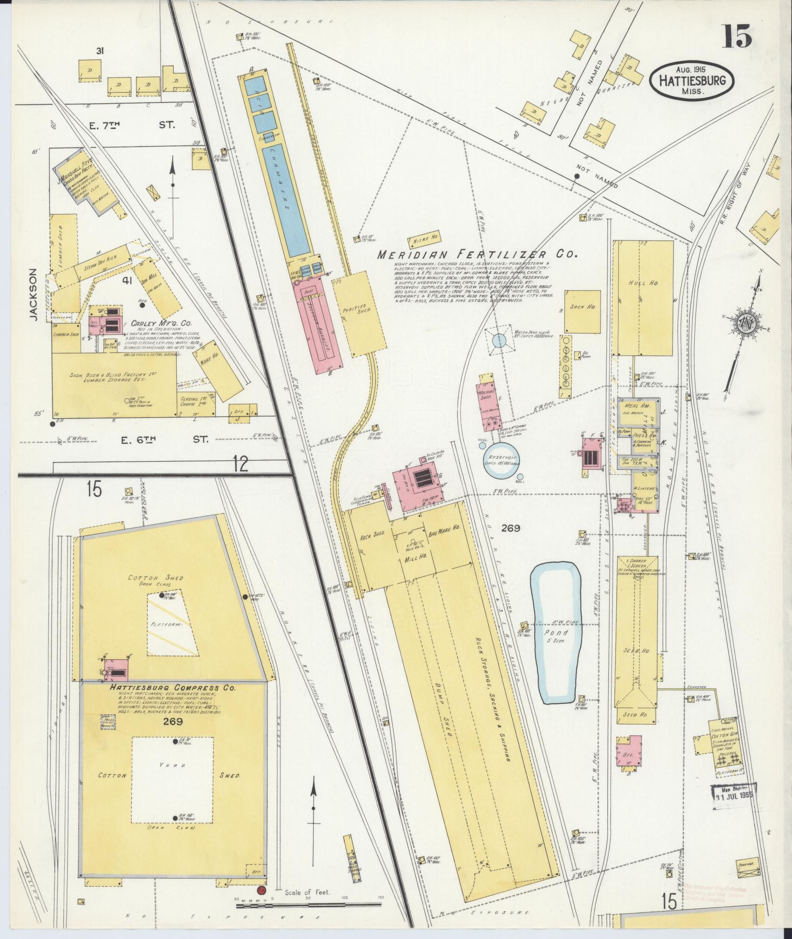 Sanborn Fire Insurance Map from Hattiesburg, Forrest County, Mississippi (1915), Sheet #0015 - Complete Map Set gallery image, historic Sanborn map, vintage wall art, Mississippi Mississippi