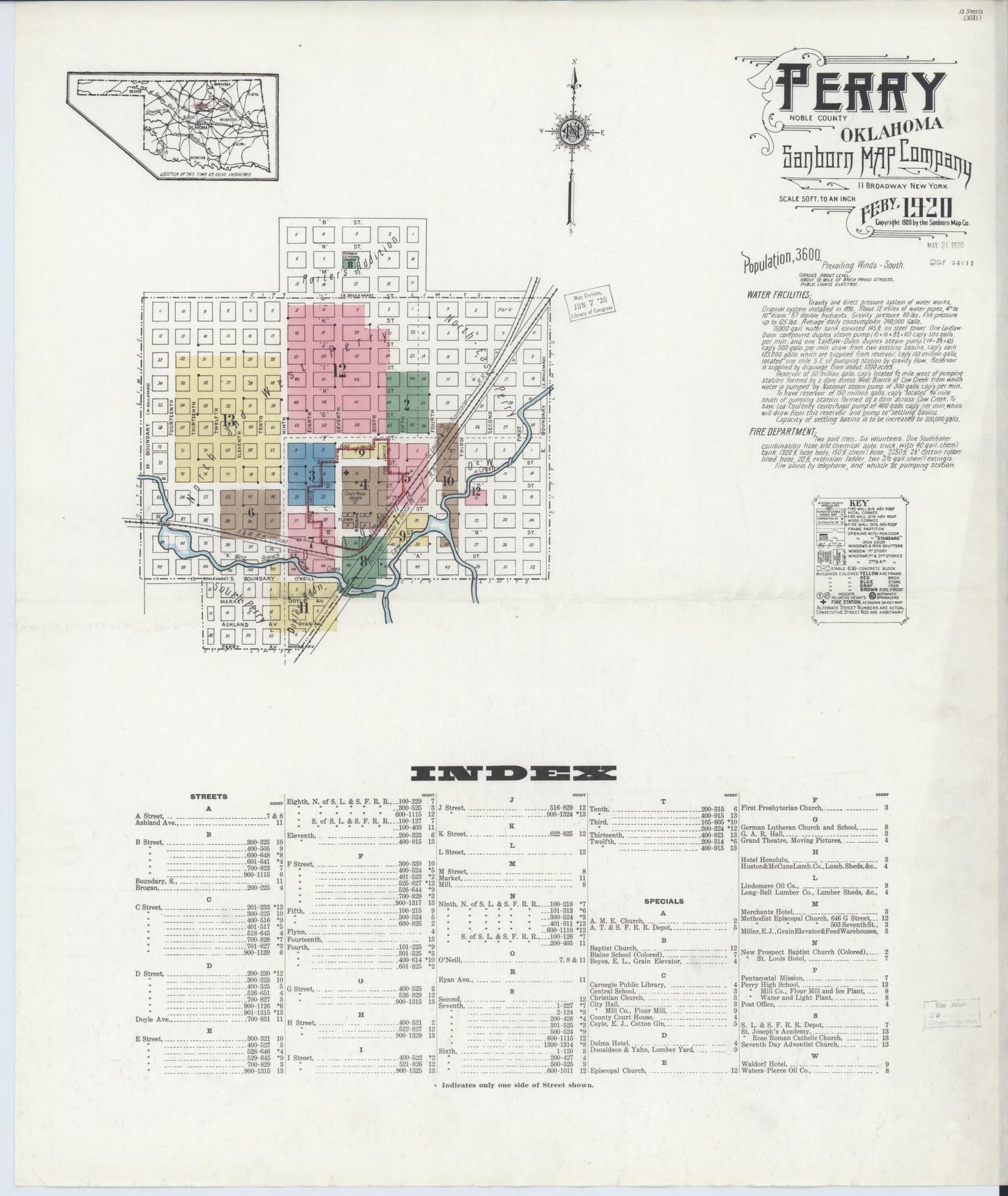 Sanborn Fire Insurance Map from Perry, Noble County, Oklahoma (1920), Sheet #0001 - Complete Map Set gallery image, historic Sanborn map, vintage wall art, Oklahoma Oklahoma