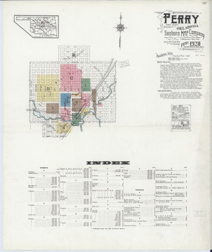 Sanborn Fire Insurance Map from Perry, Noble County, Oklahoma (1920), Sheet #0001 - Complete Map Set gallery image, historic Sanborn map, vintage wall art, Oklahoma Oklahoma