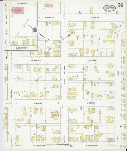 Sanborn Fire Insurance Map from Alpena, Alpena County, Michigan (1910), Sheet #0036 - Historic Sanborn Fire Insurance Map Print, vintage old map wall art, antique decor, genealogy gift, Michigan Michigan map