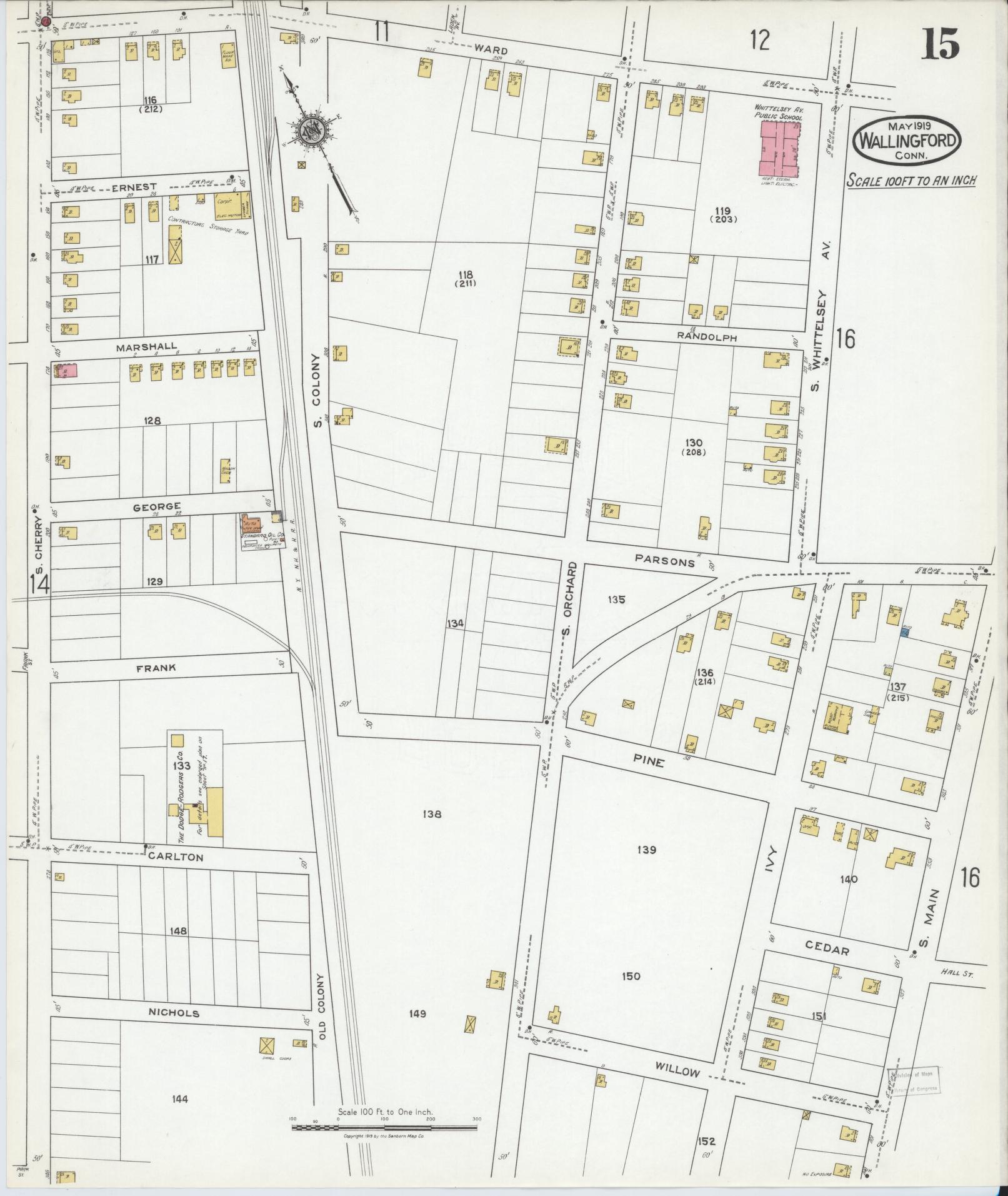 Sanborn Fire Insurance Map from Wallingford, New Haven County, Connecticut (1919), Sheet #0015 - Complete Map Set gallery image, historic Sanborn map, vintage wall art, Connecticut Connecticut