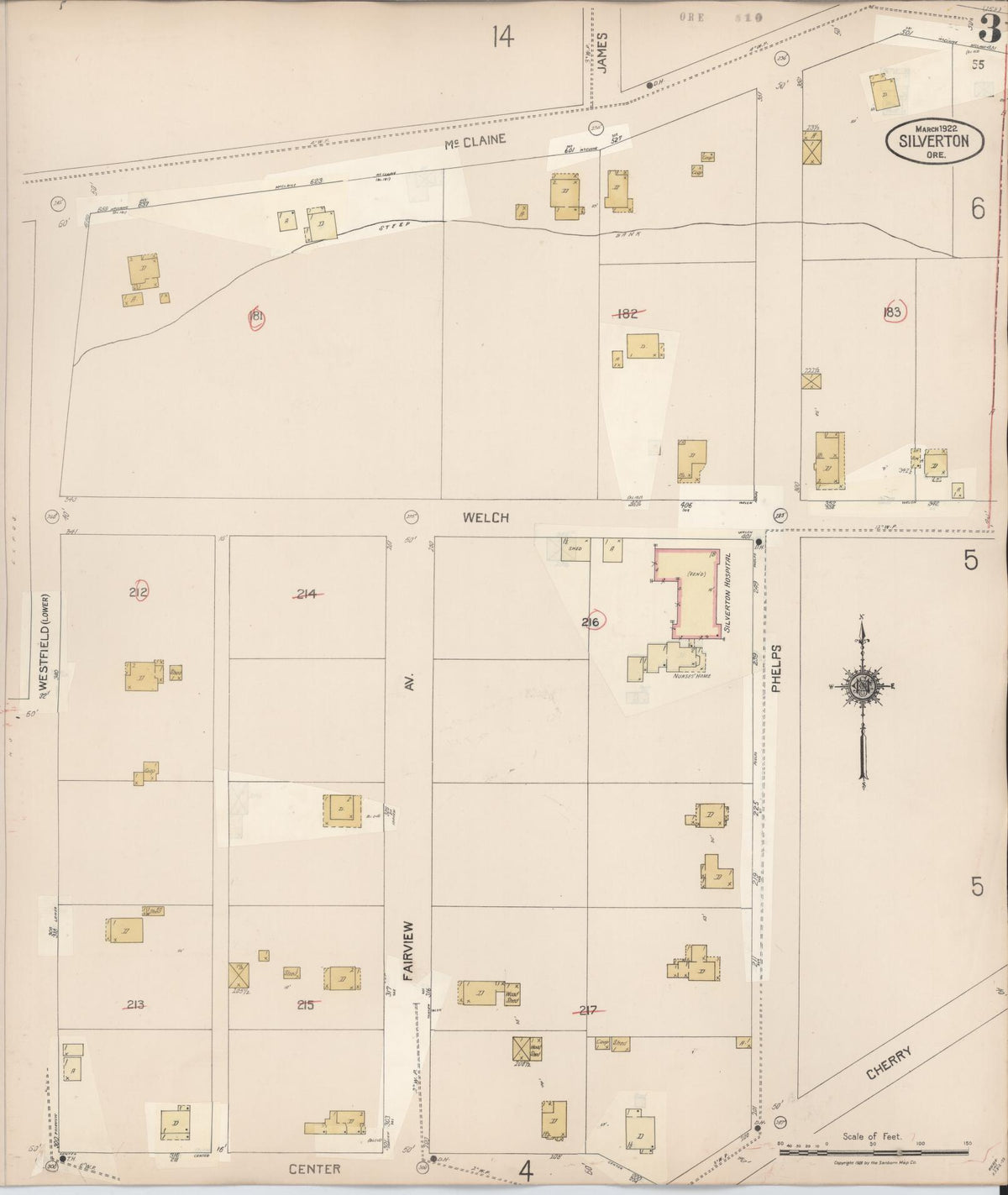 Sanborn Fire Insurance Map from Silverton, Marion County, Oregon (1939), Sheet #0003 - Historic Sanborn Fire Insurance Map Print, vintage old map wall art, antique decor, genealogy gift, Oregon Oregon map