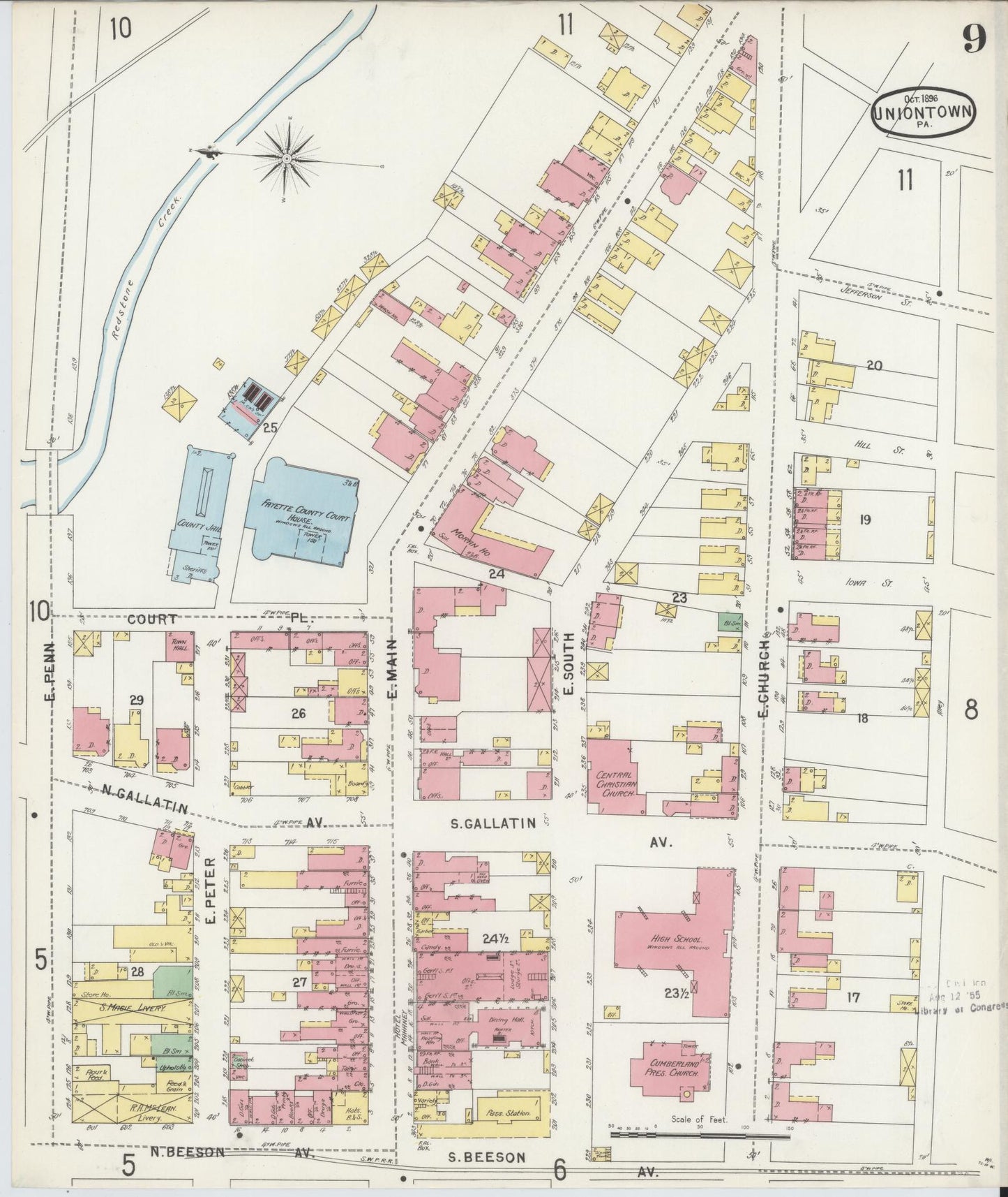 Sanborn Fire Insurance Map from Uniontown, Fayette County, Pennsylvania (1896), Sheet #0009 - Complete Map Set gallery image, historic Sanborn map, vintage wall art, Pennsylvania Pennsylvania
