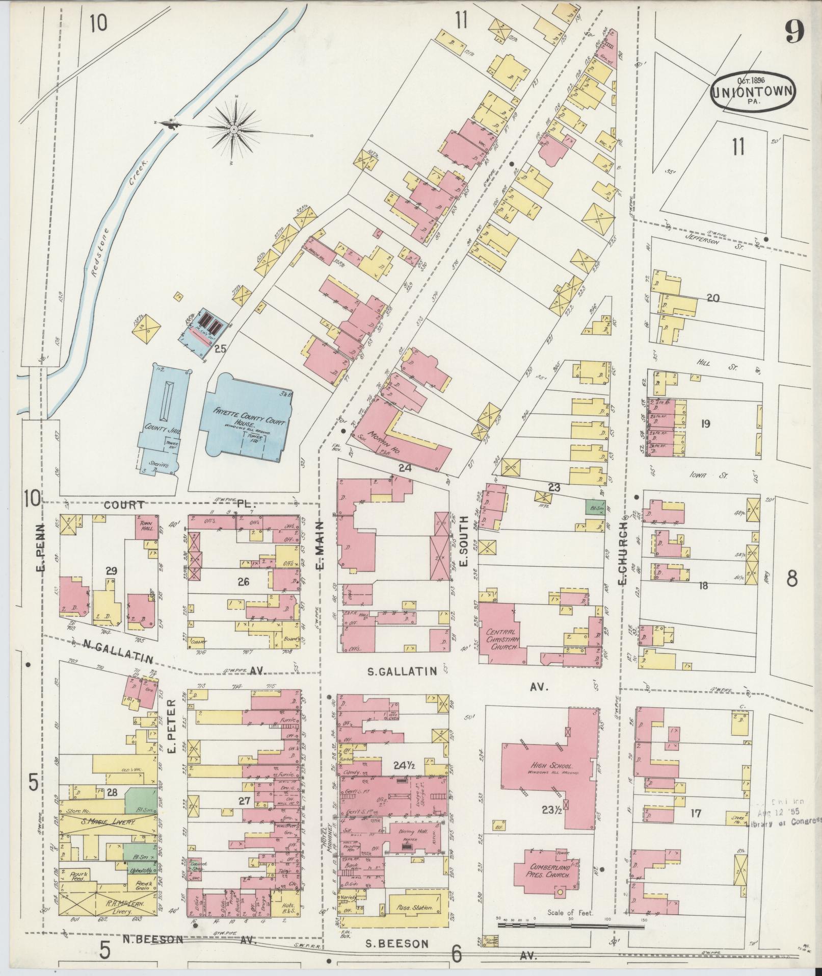 Sanborn Fire Insurance Map from Uniontown, Fayette County, Pennsylvania (1896), Sheet #0009 - Complete Map Set gallery image, historic Sanborn map, vintage wall art, Pennsylvania Pennsylvania