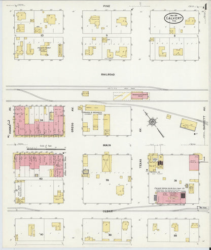 Sanborn Fire Insurance Map from Calvert, Robertson County, Texas (1911), Sheet #0004 - Historic Sanborn Fire Insurance Map Print, vintage old map wall art, antique decor, genealogy gift, Texas Texas map