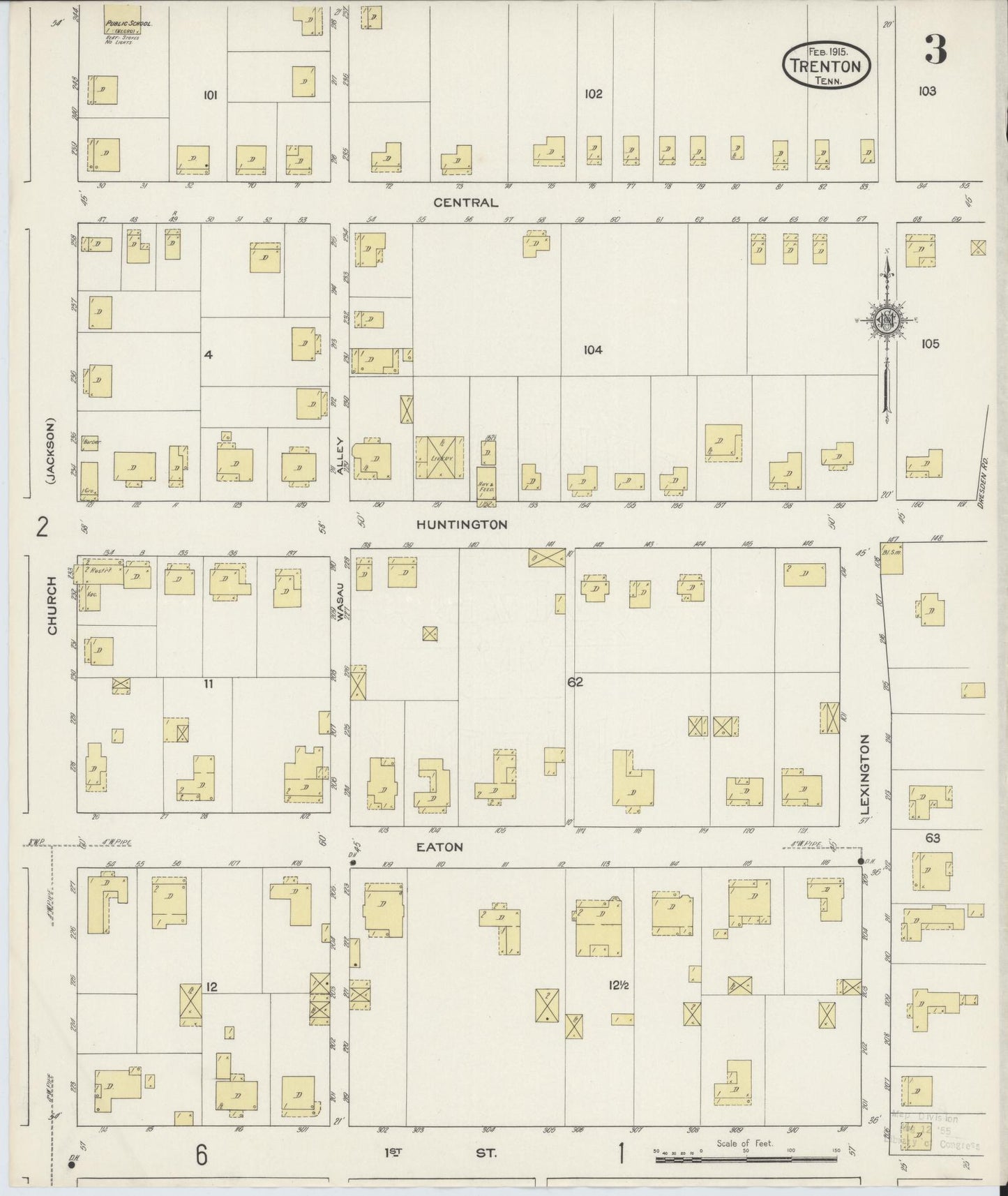 Sanborn Fire Insurance Map from Trenton, Gibson County, Tennessee (1915), Sheet #0003 - Complete Map Set gallery image, historic Sanborn map, vintage wall art, Tennessee Tennessee