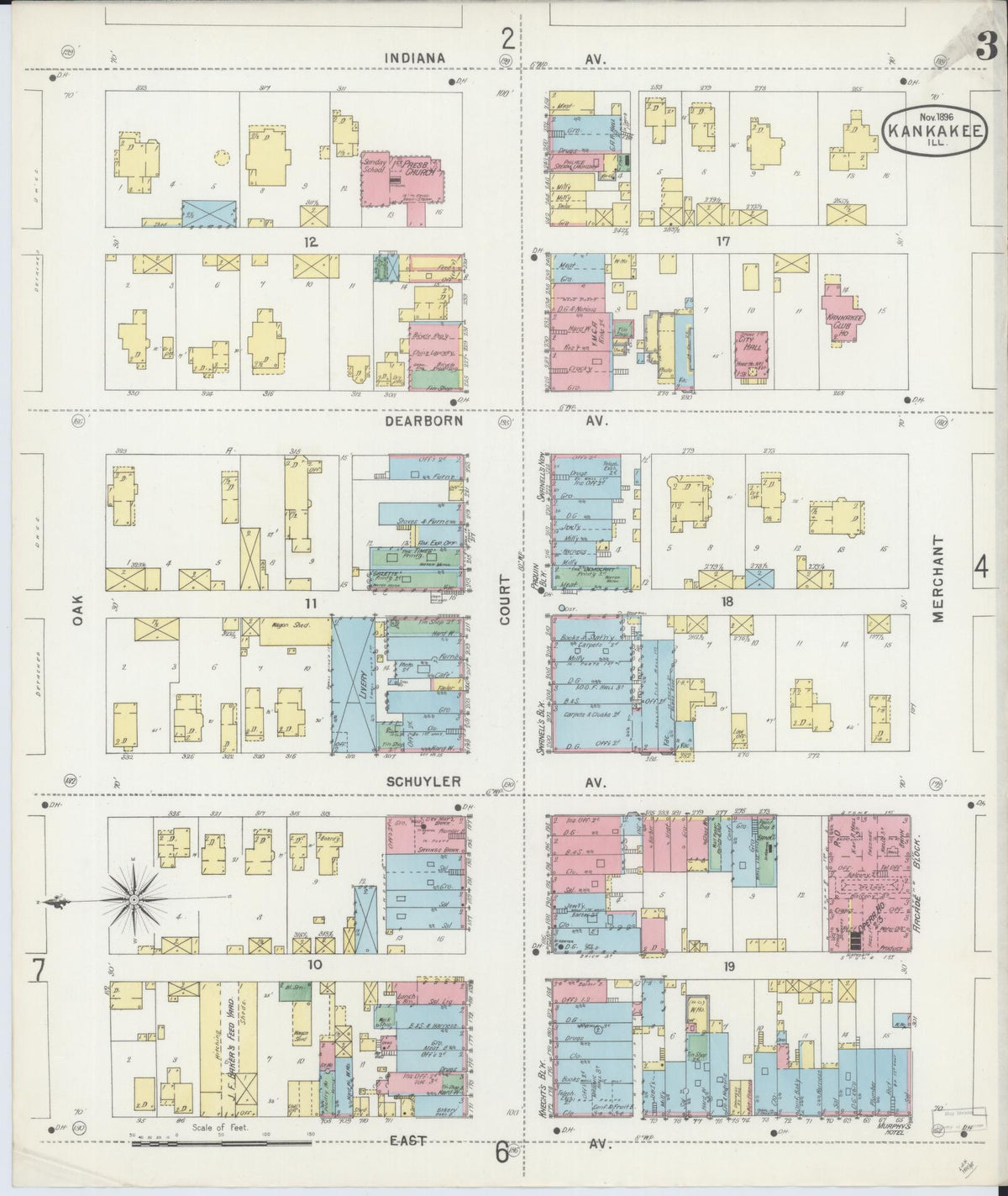 Sanborn Fire Insurance Map from Kankakee, Kankakee County, Illinois (1896), Sheet #0003 - Complete Map Set gallery image, historic Sanborn map, vintage wall art, Illinois Illinois