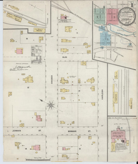 Sanborn Fire Insurance Map from Jonesville, Hillsdale County, Michigan (1897), Sheet #0001 - Historic Sanborn Fire Insurance Map Print, vintage old map wall art, antique decor, genealogy gift, Michigan Michigan map