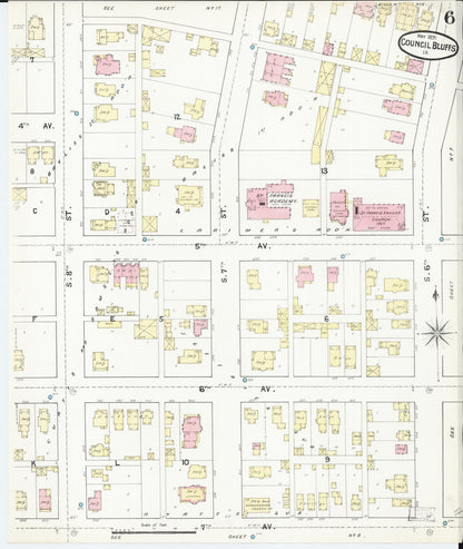 Sanborn Fire Insurance Map from Council Bluffs, Pottawattamie County, Iowa (1891), Sheet #0006 - Historic Sanborn Fire Insurance Map Print
