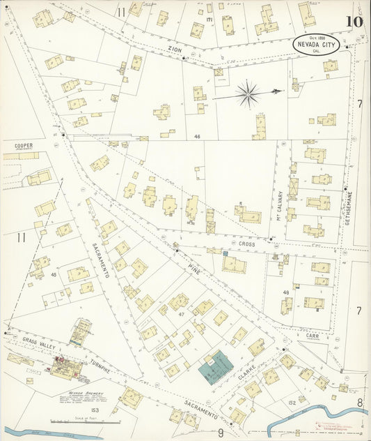 Sanborn Fire Insurance Map from Nevada City, Nevada County, California (1898), Sheet #0010 - Historic Sanborn Fire Insurance Map Print, vintage old map wall art, antique decor, genealogy gift, California California map