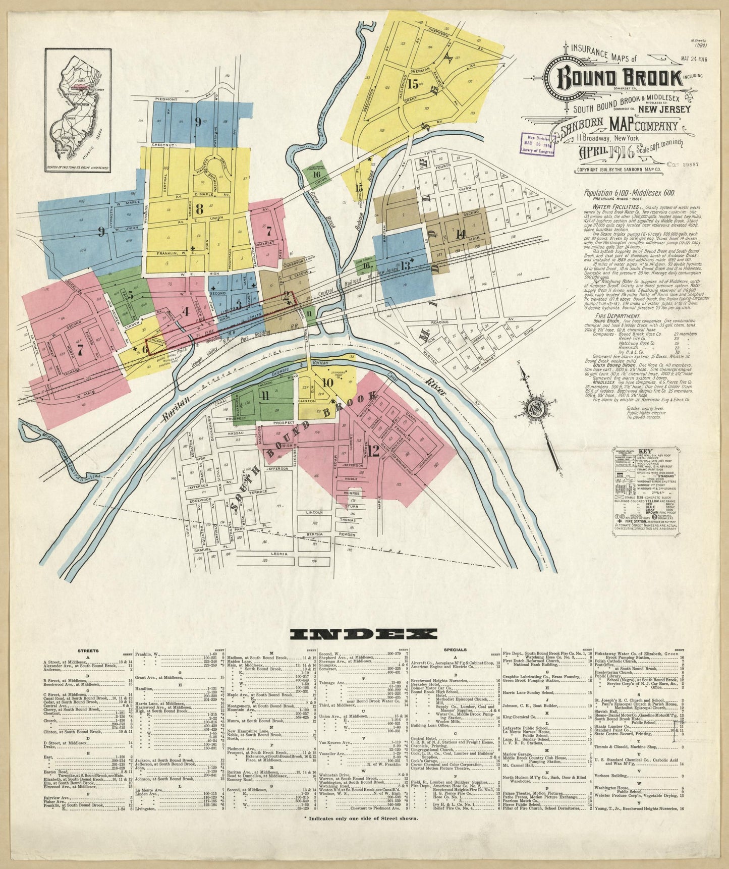Sanborn Fire Insurance Map from Bound Brook, Somerset County, New Jersey. (1916) – Historic Sanborn Fire Insurance Map Print