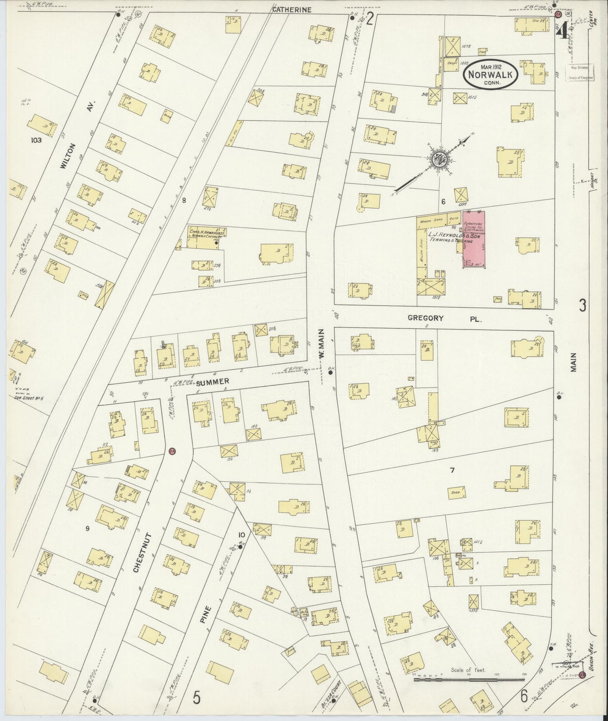 Sanborn Fire Insurance Map from Norwalk, Fairfield County, Connecticut (1912), Sheet #0004 - Historic Sanborn Fire Insurance Map Print, vintage old map wall art, antique decor, genealogy gift, Connecticut Connecticut map