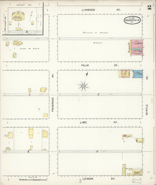 Sanborn Fire Insurance Map from Monrovia, Los Angeles County, California (1892), Sheet #0002 - Historic Sanborn Fire Insurance Map Print, vintage old map wall art, antique decor, genealogy gift, California California map