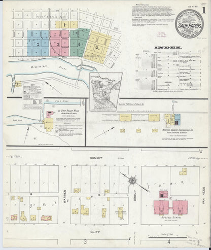 Sanborn Fire Insurance Map from Sauk Rapids, Benton County, Minnesota (1912), Sheet #0001 - Complete Map Set gallery image, historic Sanborn map, vintage wall art, Minnesota Minnesota