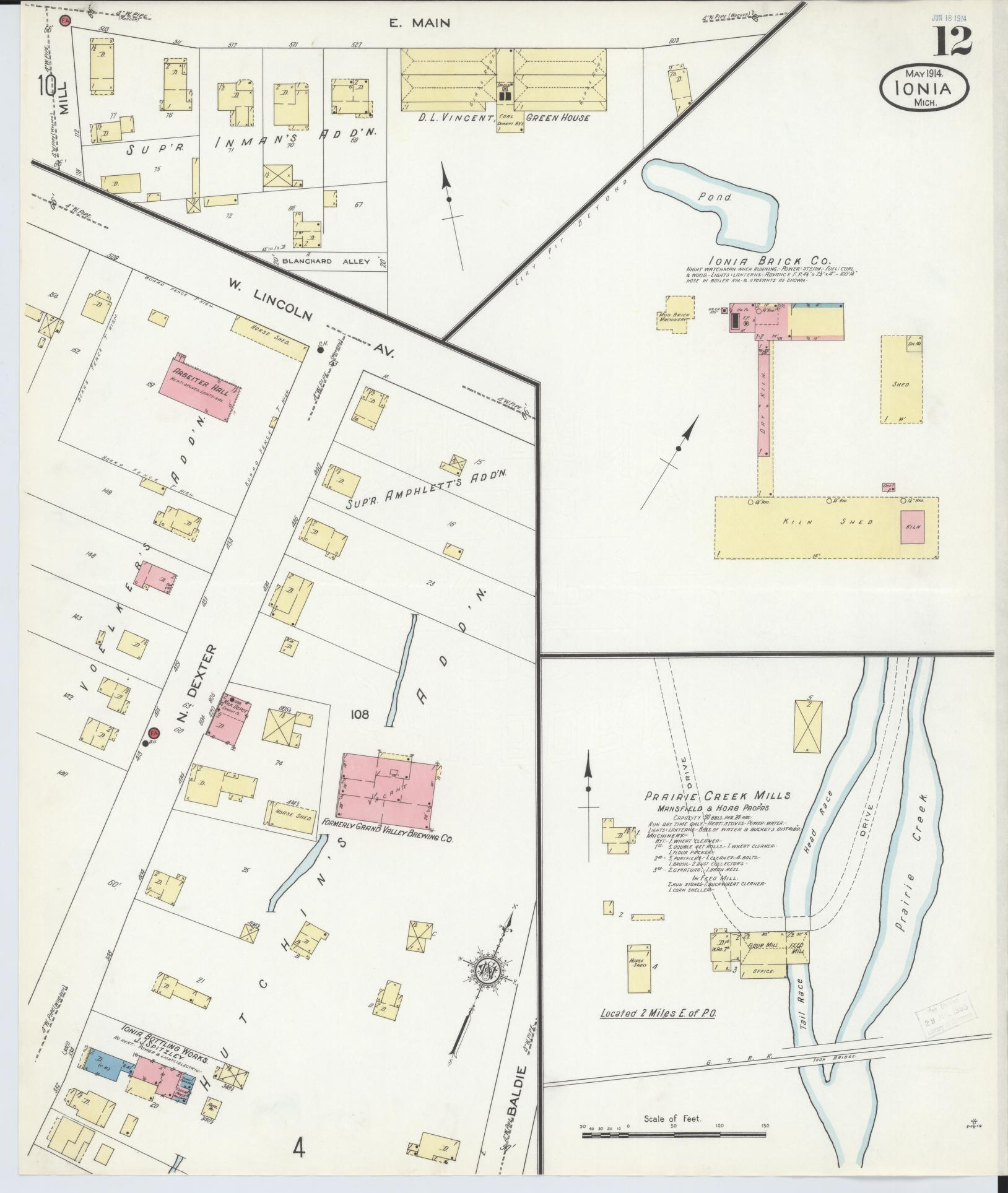Sanborn Fire Insurance Map from Ionia, Ionia County, Michigan (1914), Sheet #0012 - Complete Map Set gallery image, historic Sanborn map, vintage wall art, Michigan Michigan