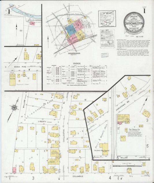 Sanborn Fire Insurance Map from South Charleston, Clark County, Ohio (1927), Sheet #0001 - Historic Sanborn Fire Insurance Map Print, vintage old map wall art, antique decor, genealogy gift, Ohio Ohio map