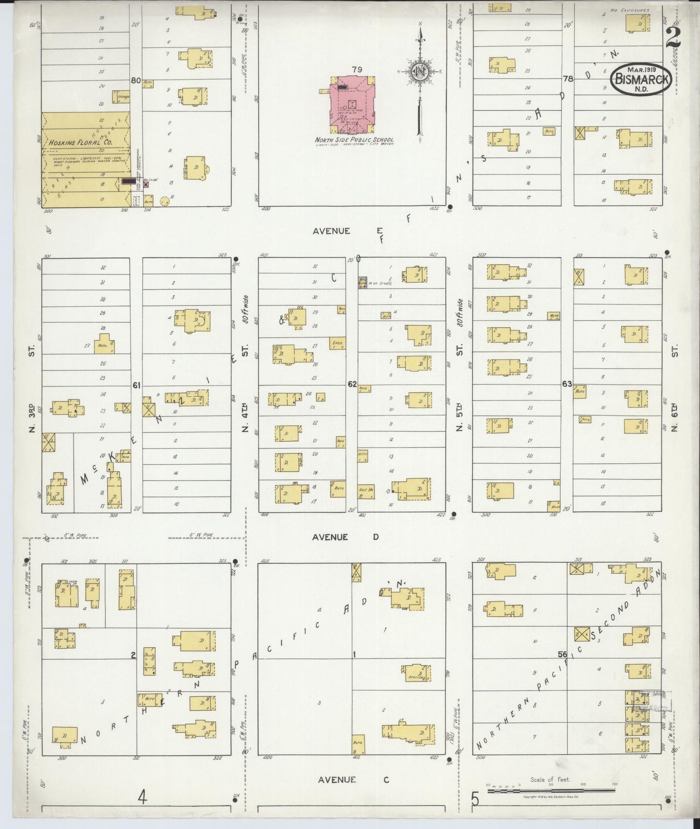 Sanborn Fire Insurance Map from Bismarck, Burleigh County, North Dakota (1919), Sheet #0002 - Historic Sanborn Fire Insurance Map Print, vintage old map wall art, antique decor, genealogy gift, North Dakota North Dakota map