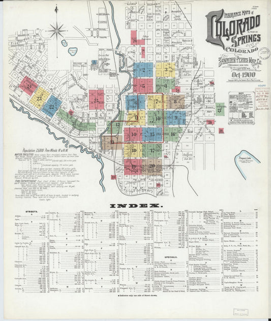 Sanborn Fire Insurance Map from Colorado Springs, El Paso County, Colorado (1900), Sheet #0001 - Historic Sanborn Fire Insurance Map Print, vintage old map wall art, antique decor, genealogy gift, Colorado Colorado map