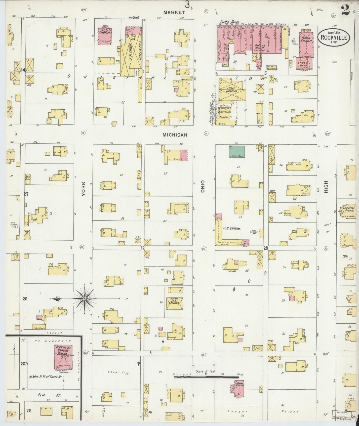 Sanborn Fire Insurance Map from Rockville, Parke County, Indiana (1898), Sheet #0002 - Complete Map Set gallery image, historic Sanborn map, vintage wall art, Indiana Indiana