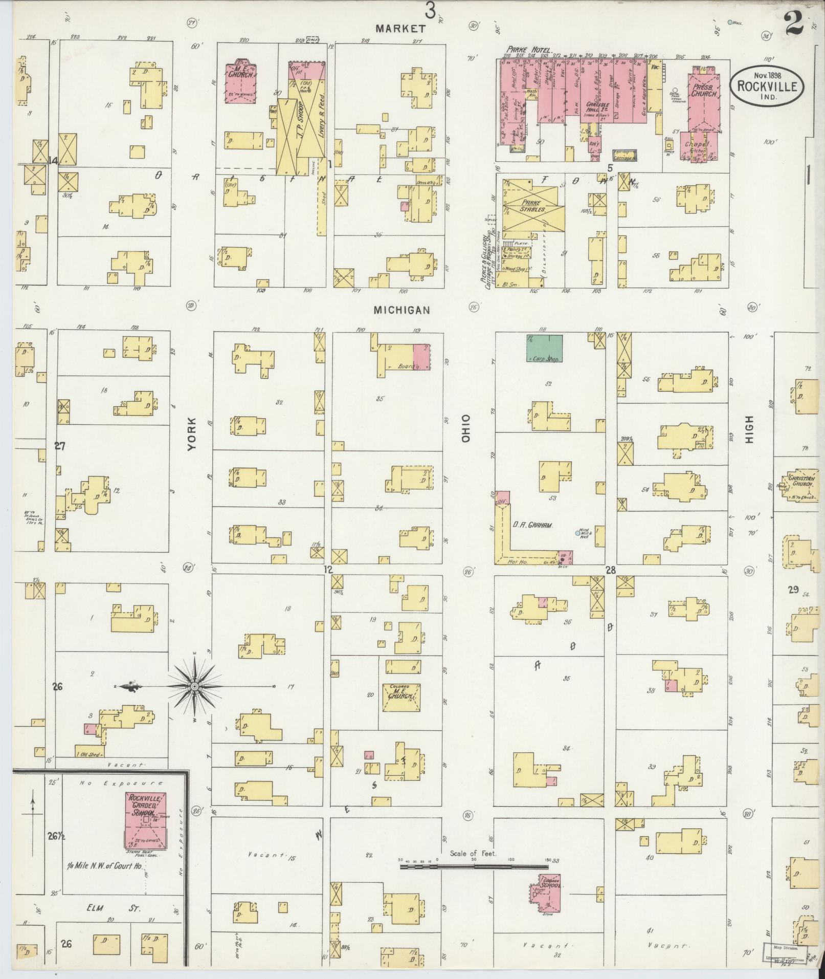 Sanborn Fire Insurance Map from Rockville, Parke County, Indiana (1898), Sheet #0002 - Complete Map Set gallery image, historic Sanborn map, vintage wall art, Indiana Indiana