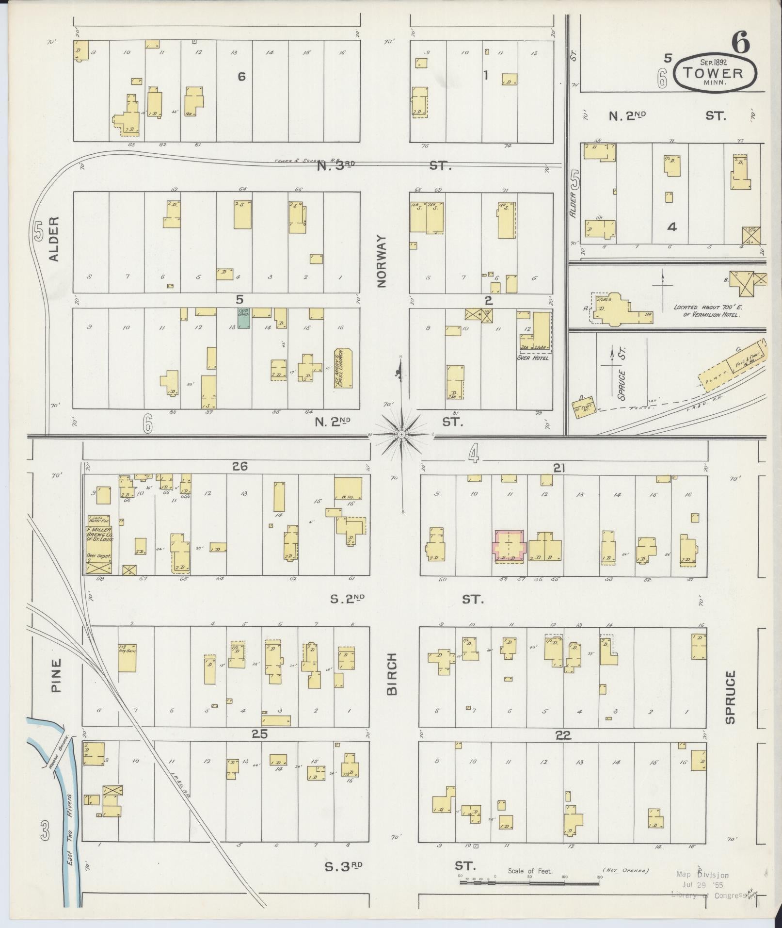 Sanborn Fire Insurance Map from Tower, Saint Louis County, Minnesota (1892), Sheet #0006 - Complete Map Set gallery image, historic Sanborn map, vintage wall art, Minnesota Minnesota