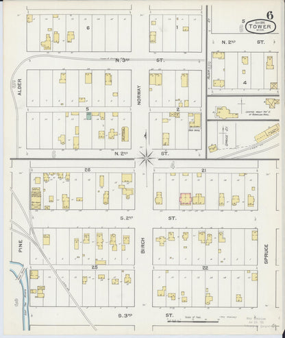 Sanborn Fire Insurance Map from Tower, Saint Louis County, Minnesota (1892), Sheet #0006 - Complete Map Set gallery image, historic Sanborn map, vintage wall art, Minnesota Minnesota