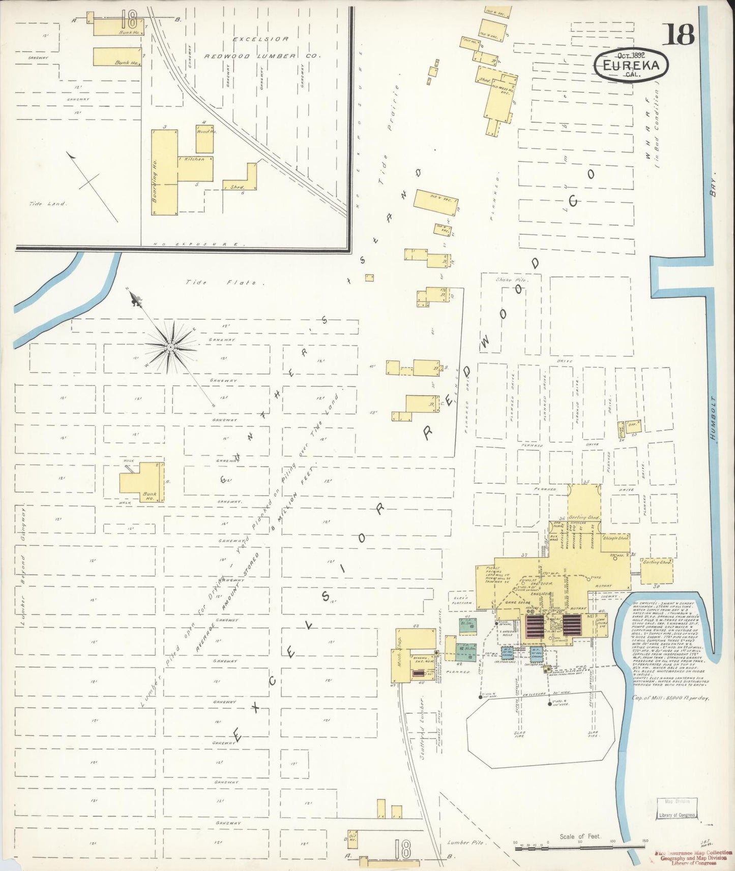 Sanborn Fire Insurance Map from Eureka, Humboldt County, California (1892), Sheet #0018 - Historic Sanborn Fire Insurance Map Print, vintage old map wall art, antique decor, genealogy gift, California California map