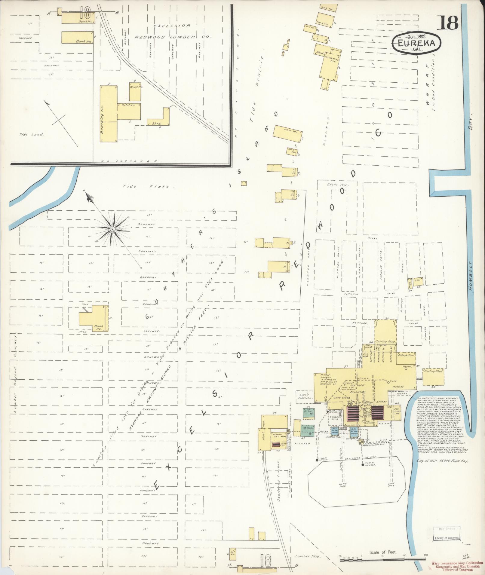 Sanborn Fire Insurance Map from Eureka, Humboldt County, California (1892), Sheet #0018 - Historic Sanborn Fire Insurance Map Print, vintage old map wall art, antique decor, genealogy gift, California California map