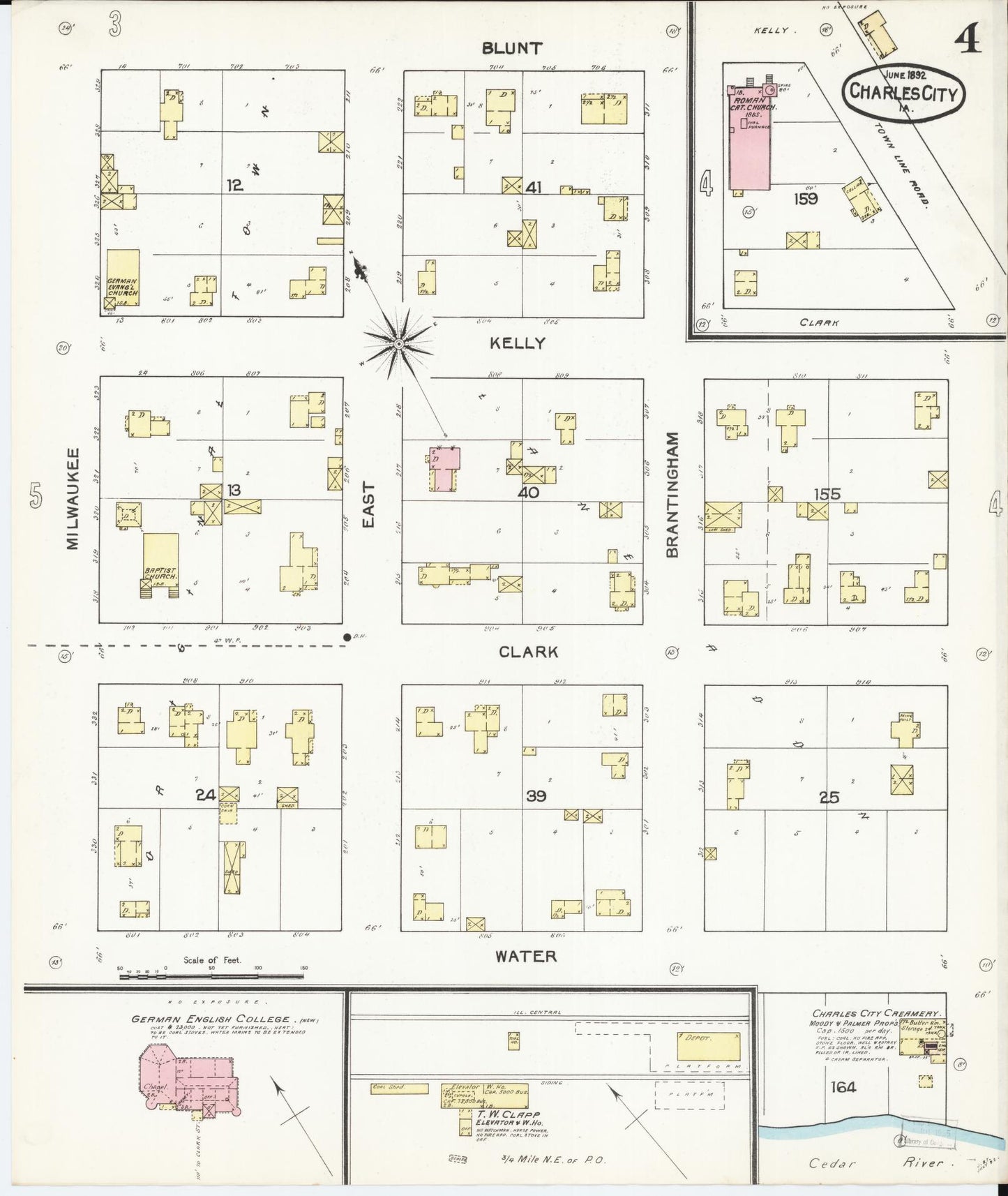 Sanborn Fire Insurance Map from Charles City, Floyd County, Iowa (1892), Sheet #0004 - Historic Sanborn Fire Insurance Map Print, vintage old map wall art
