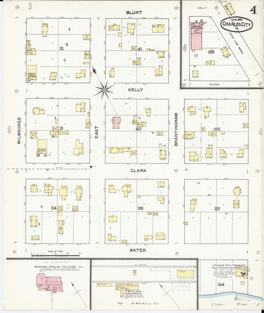 Sanborn Fire Insurance Map from Charles City, Floyd County, Iowa (1892), Sheet #0004 - Historic Sanborn Fire Insurance Map Print, vintage old map wall art