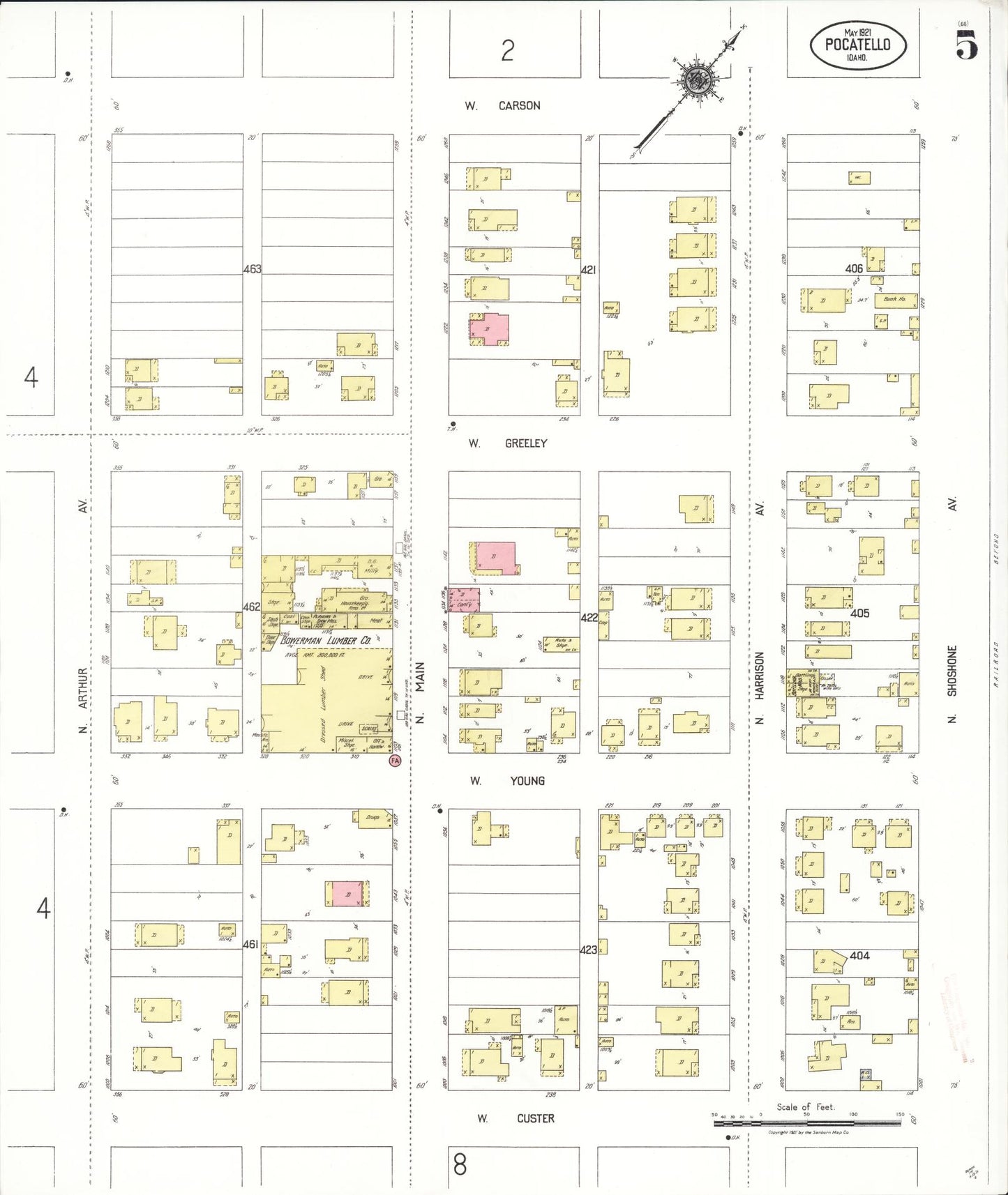 Sanborn Fire Insurance Map from Pocatello, Bannock County, Idaho (1921), Sheet #0005 - Complete Map Set gallery image, historic Sanborn map, vintage wall art, Idaho Idaho