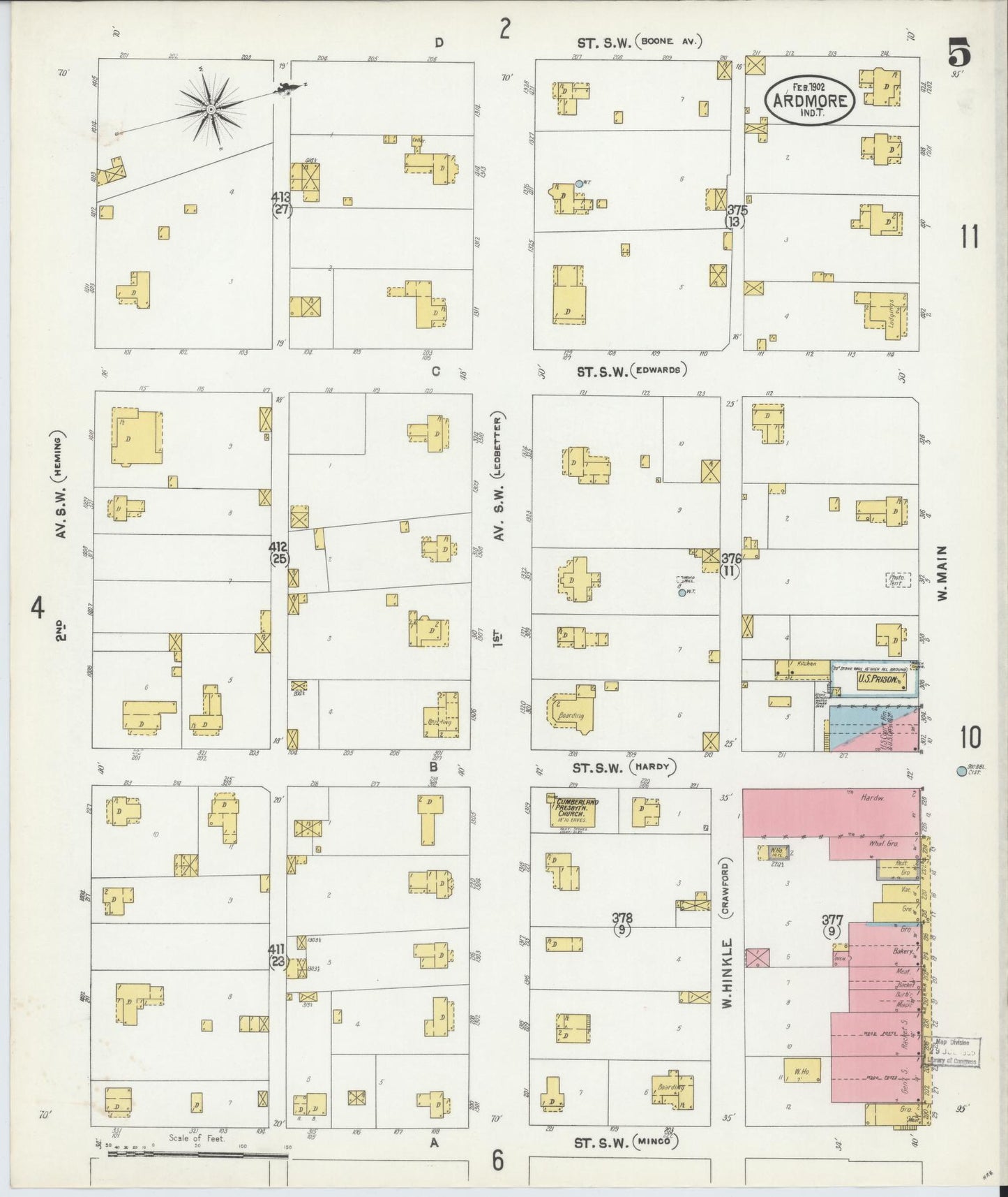 Sanborn Fire Insurance Map from Ardmore, Carter County, Oklahoma (1902), Sheet #0005 - Complete Map Set gallery image, historic Sanborn map, vintage wall art, Oklahoma Oklahoma