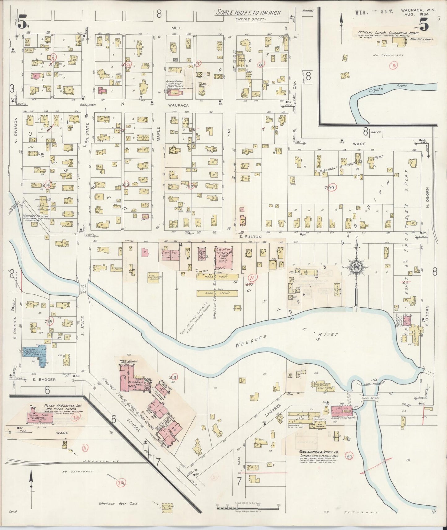 Sanborn Fire Insurance Map from Waupaca, Waupaca County, Wisconsin (1941), Sheet #0005 - Complete Map Set gallery image, historic Sanborn map, vintage wall art, Wisconsin Wisconsin