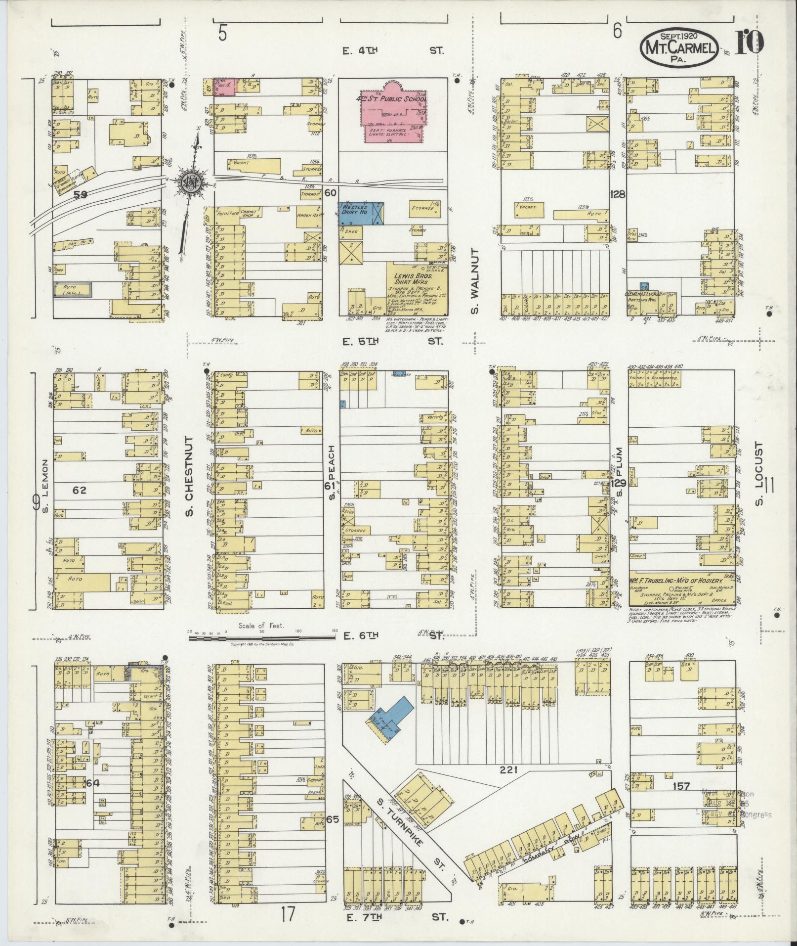 Sanborn Fire Insurance Map from Mount Carmel, Northumberland County, Pennsylvania (1920), Sheet #0010 - Historic Sanborn Fire Insurance Map Print, vintage old map wall art, antique decor, genealogy gift, Pennsylvania Pennsylvania map