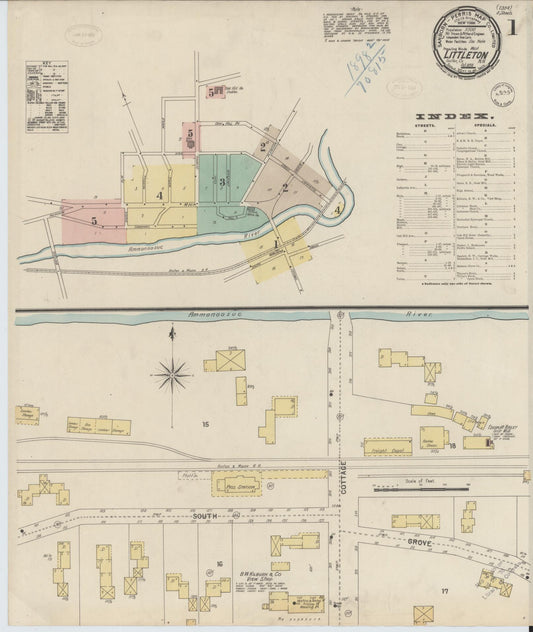 Sanborn Fire Insurance Map from Littleton, Grafton County, New Hampshire (1898), Sheet #0001 - Historic Sanborn Fire Insurance Map Print, vintage old map wall art, antique decor, genealogy gift, New Hampshire New Hampshire map
