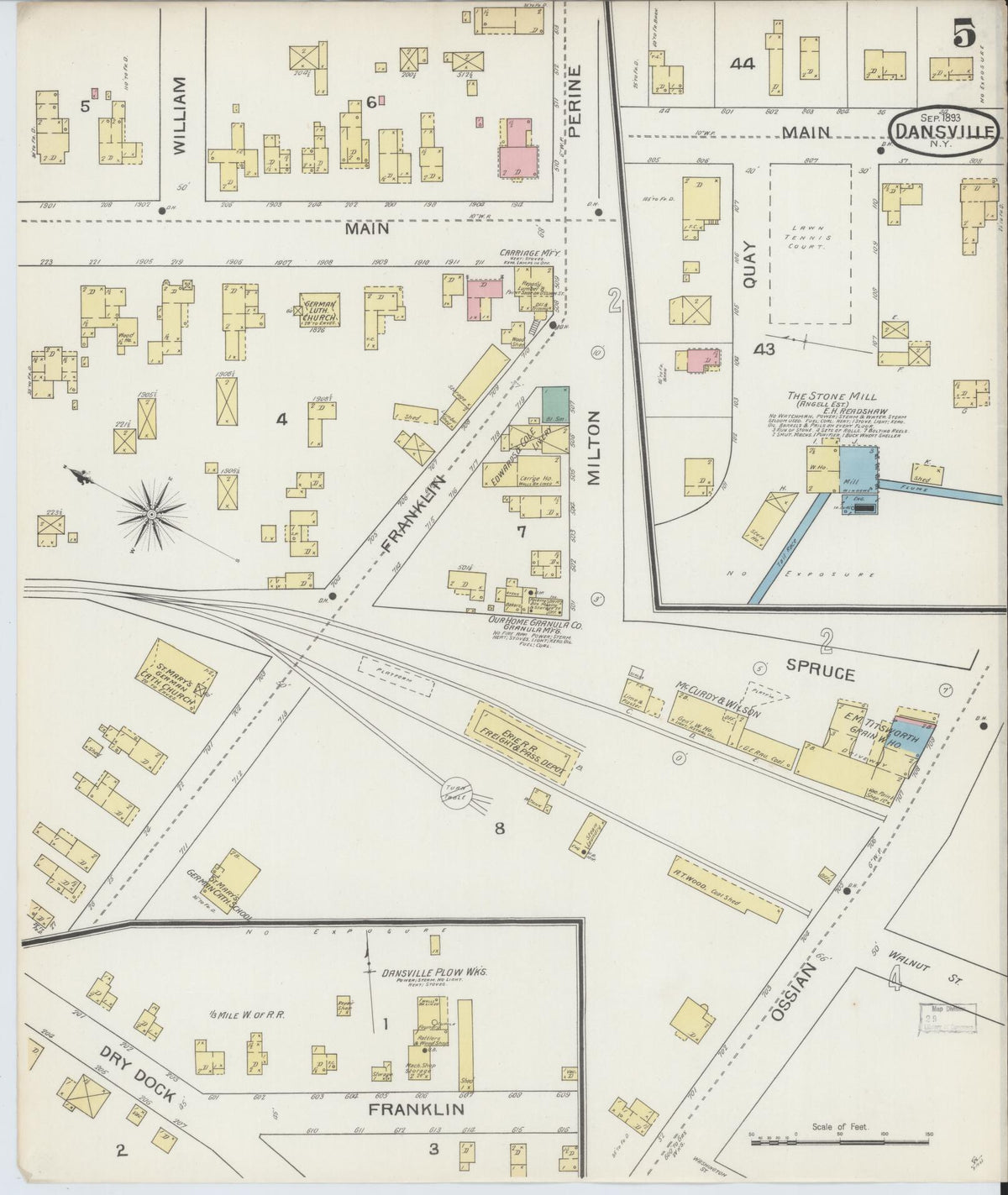 Sanborn Fire Insurance Map from Dansville, Livingston County, New York (1893), Sheet #0005 - Complete Map Set gallery image, historic Sanborn map, vintage wall art, New York New York